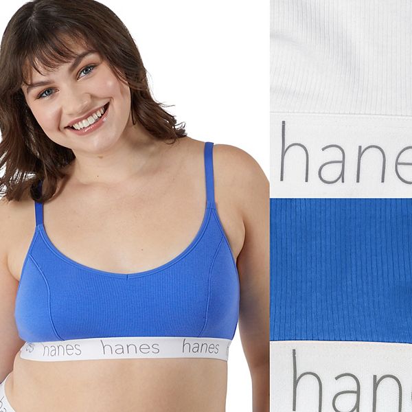 Hanes Girl's 2 Pack Everyday Comfort Wide Strap Bras - Blue