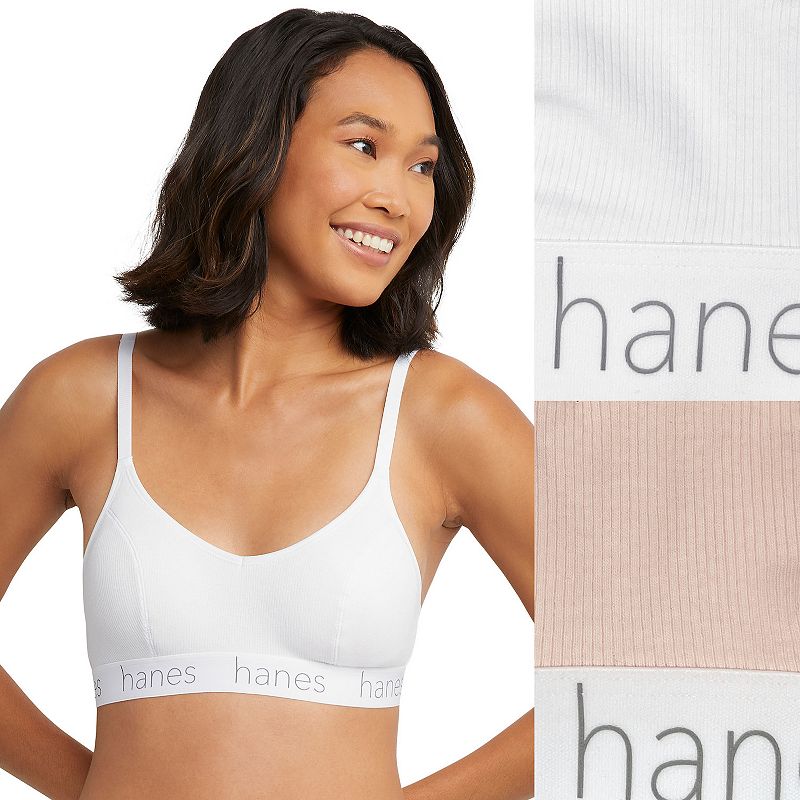Hanes® Originals Ultimate® 2-Pack Stretch Cotton Triangle Bralette DHO101, Women's, Size: XL, White Buffalo