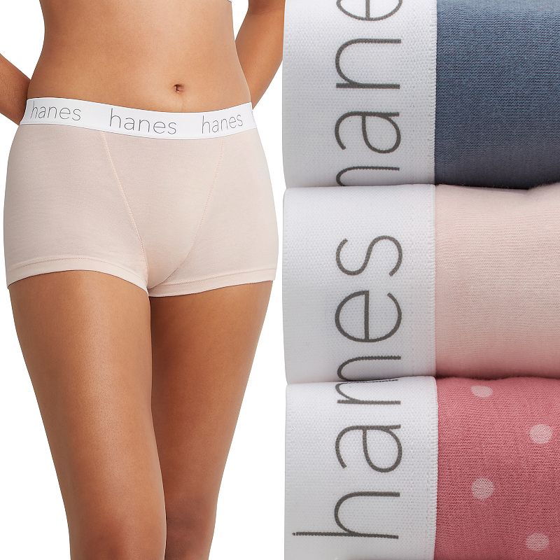Hanes Originals Ultimate 3-Pack Stretch Cotton Boxer Brief Underwear 45UOBB, Women's, Size: Large, Banyan Blue Buffalo