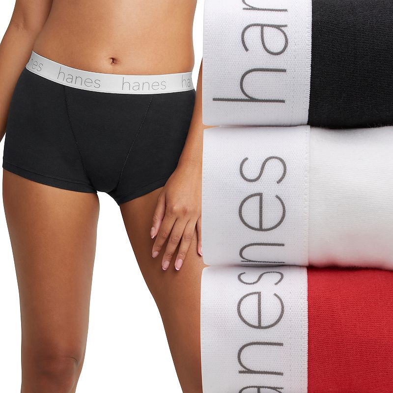 Hanes Originals Ultimate 3-Pack Stretch Cotton Boxer Brief Underwear 45UOBB, Women's, Size: XL, Black White