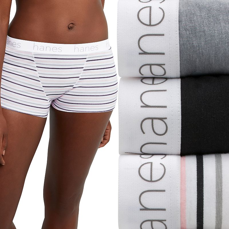 Hanes Originals Ultimate 3-Pack Stretch Cotton Boxer Brief Underwear 45UOBB, Women's, Size: XXL, Gray Grey Stripe