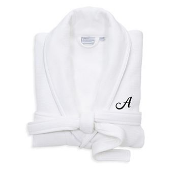 Linum Home Textiles Turkish Cotton Personalized Satin Piped Trim Waffle Terry White Bathrobe