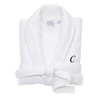 Linum Home Textiles Turkish Cotton Personalized Satin Piped Trim Waffle Terry White Bathrobe