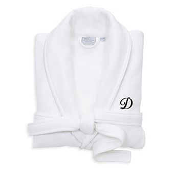 Linum Home Textiles Turkish Cotton Personalized Satin Piped Trim Waffle Terry White Bathrobe