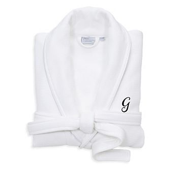 Linum Home Textiles Turkish Cotton Personalized Satin Piped Trim Waffle Terry White Bathrobe