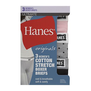 Women&rsquo;s Hanes Ultimate Originals 3-Pack Stretch Cotton Boxer Brief Underwear 45VOBB