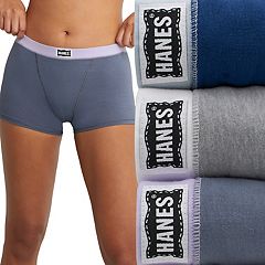 Women's Hanes 45UOBB Cotton Blend Boxer Brief Panty - 3 Pack  (Navy/Lilac/Demin Blue L)