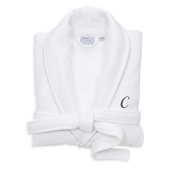 Linum Home Textiles Turkish Cotton Personalized Satin Piped Trim Waffle Terry White Bathrobe