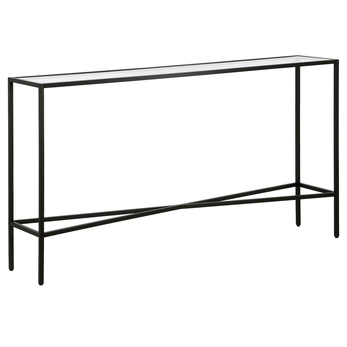 Black metal frame console table with glass/top shelf