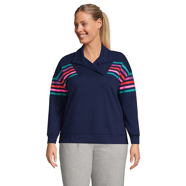 Plus Size Lands' End Serious Sweats Collared Pullover Sweatshirt