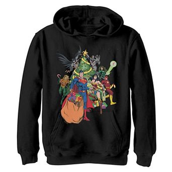 Boys 8-20 DC Comics Justice League Christmas Tree Heroes Group Graphic Hoodie