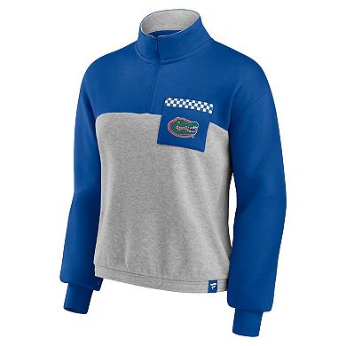 Women's Fanatics Branded Royal/Heathered Gray Florida Gators Sideline to Sideline Colorblock Quarter-Zip Jacket