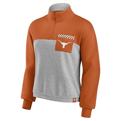 Women's Fanatics Branded Texas Orange/Heathered Gray Texas Longhorns Sideline to Sideline Colorblock Quarter-Zip Jacket