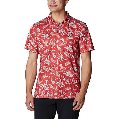 Men's Columbia Scarlet Ohio State Buckeyes Super Terminal Tackle Omni-Shade Polo