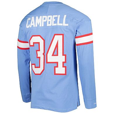 Men's Mitchell & Ness Earl Campbell Light Blue Houston Oilers 1984 Retired Player Name & Number Long Sleeve T-Shirt