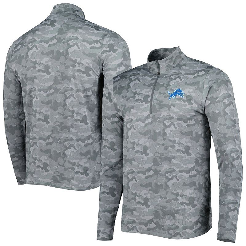 Mens Antigua Gray Detroit Lions Brigade Quarter-Zip Sweatshirt, Size: XL, 