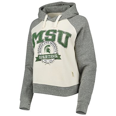 Women's Pressbox Cream/Heather Gray Michigan State Spartans Cody Tri-Bend Raglan Pullover Hoodie