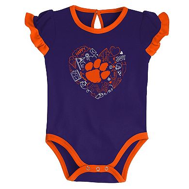 Girls Newborn & Infant Orange/Purple Clemson Tigers Too Much Love Two-Piece Bodysuit Set