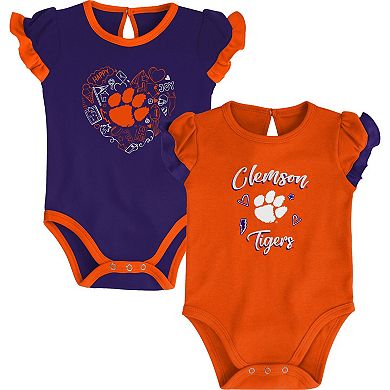 Girls Newborn & Infant Orange/Purple Clemson Tigers Too Much Love Two-Piece Bodysuit Set