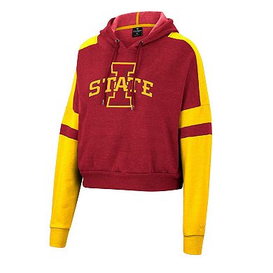 Women's Colosseum Cardinal Iowa State Cyclones Throwback Stripe Arch Logo Cropped Pullover Hoodie