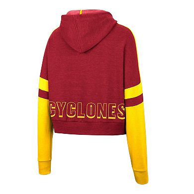 Women's Colosseum Cardinal Iowa State Cyclones Throwback Stripe Arch Logo Cropped Pullover Hoodie