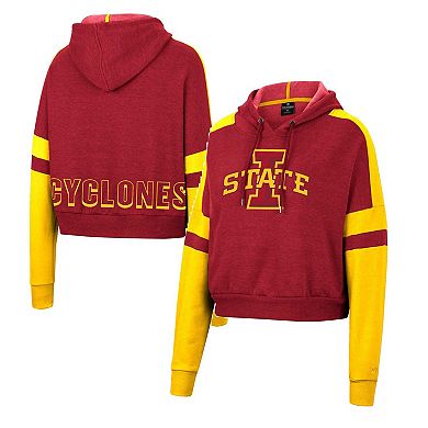 Women's Colosseum Cardinal Iowa State Cyclones Throwback Stripe Arch Logo Cropped Pullover Hoodie