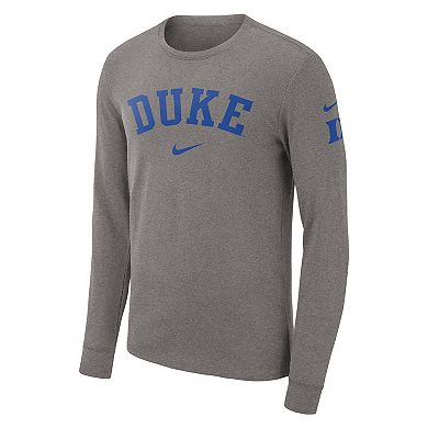 Men's Nike Heather Gray Duke Blue Devils Arch 2-Hit Long Sleeve T-Shirt