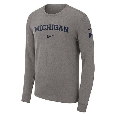 Men's Nike Heather Gray Michigan Wolverines Arch 2-Hit Long Sleeve T-Shirt