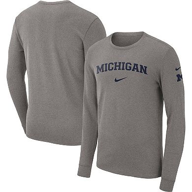 Men's Nike Heather Gray Michigan Wolverines Arch 2-Hit Long Sleeve T-Shirt