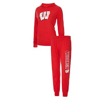 Women's Concepts Sport Red Wisconsin Badgers Long Sleeve Hoodie T-Shirt & Pants Sleep Set