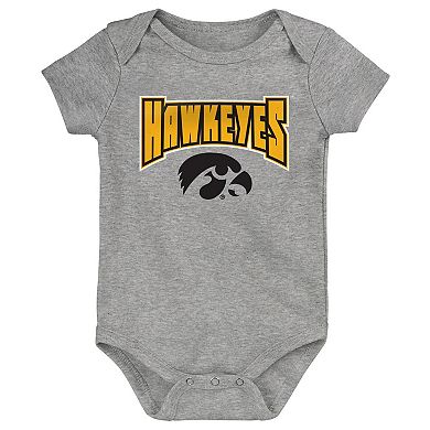 Infant Black/Gold/Heathered Gray Iowa Hawkeyes 3-Pack Game On Bodysuit Set