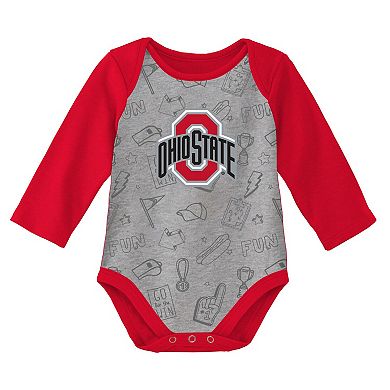 Newborn & Infant Scarlet/Heather Gray Ohio State Buckeyes Born To Win Two-Pack Long Sleeve Bodysuit Set