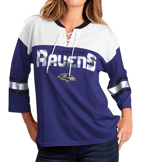 Women's New Era Purple Baltimore Ravens Plus Size Athletic Varsity Lace-Up V-Neck Long Sleeve T-Shirt