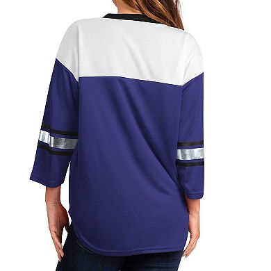 Women's G-III 4Her by Carl Banks Purple/White Baltimore Ravens Double Team 3/4-Sleeve Lace-Up T-Shirt