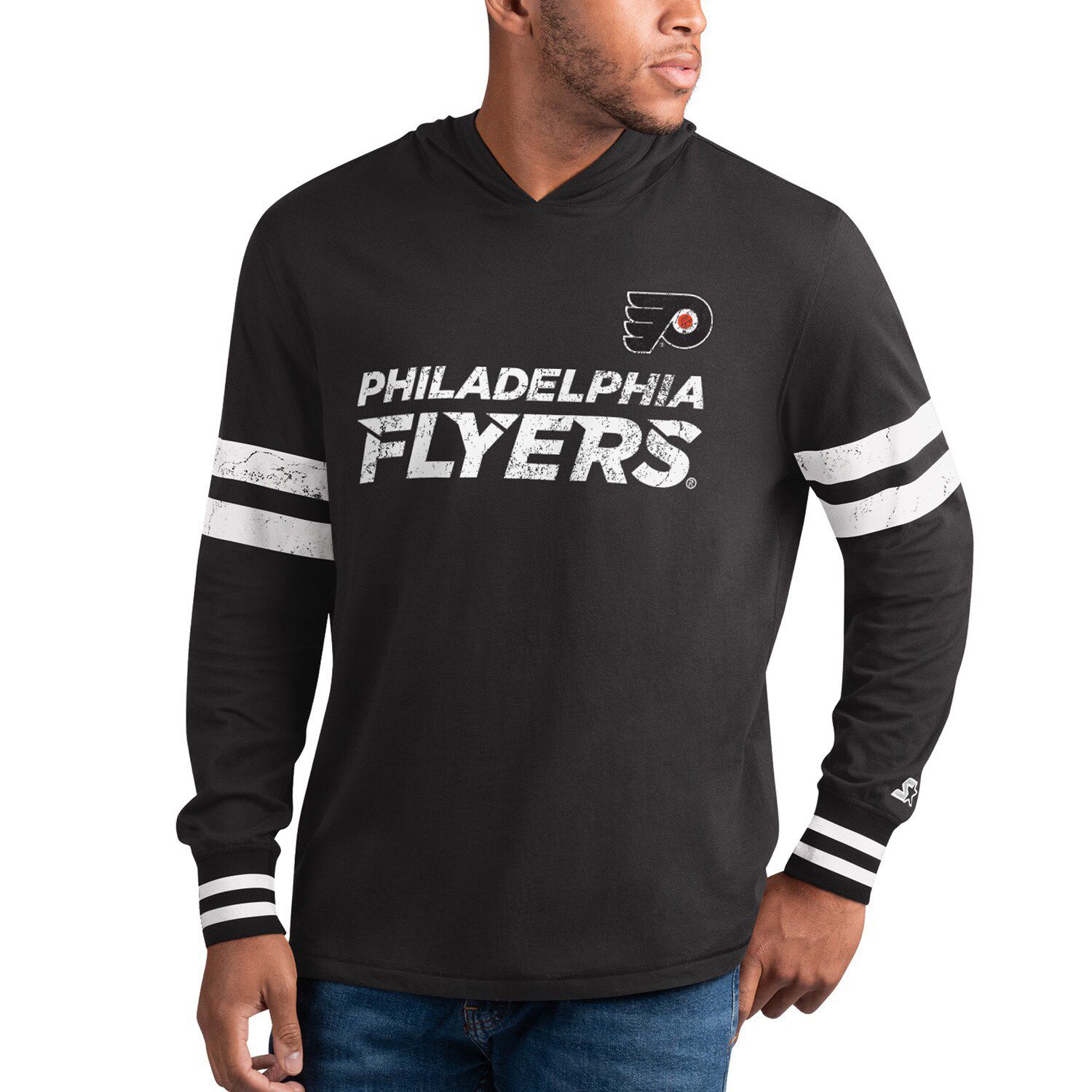 Starter Raglan Philadelphia Flyers Grand Slam Black Notch Neck T-Shirt