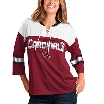 Women's G-III 4Her by Carl Banks Cardinal/White Arizona Cardinals Double Team Three-Quarter Sleeve Lace-Up T-Shirt
