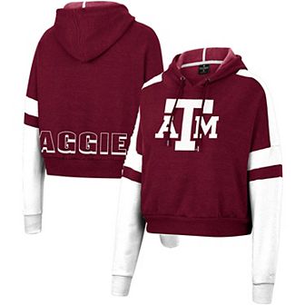 Women's Colosseum Maroon Texas A&M Aggies Throwback Stripe Arch Logo Cropped Pullover Hoodie