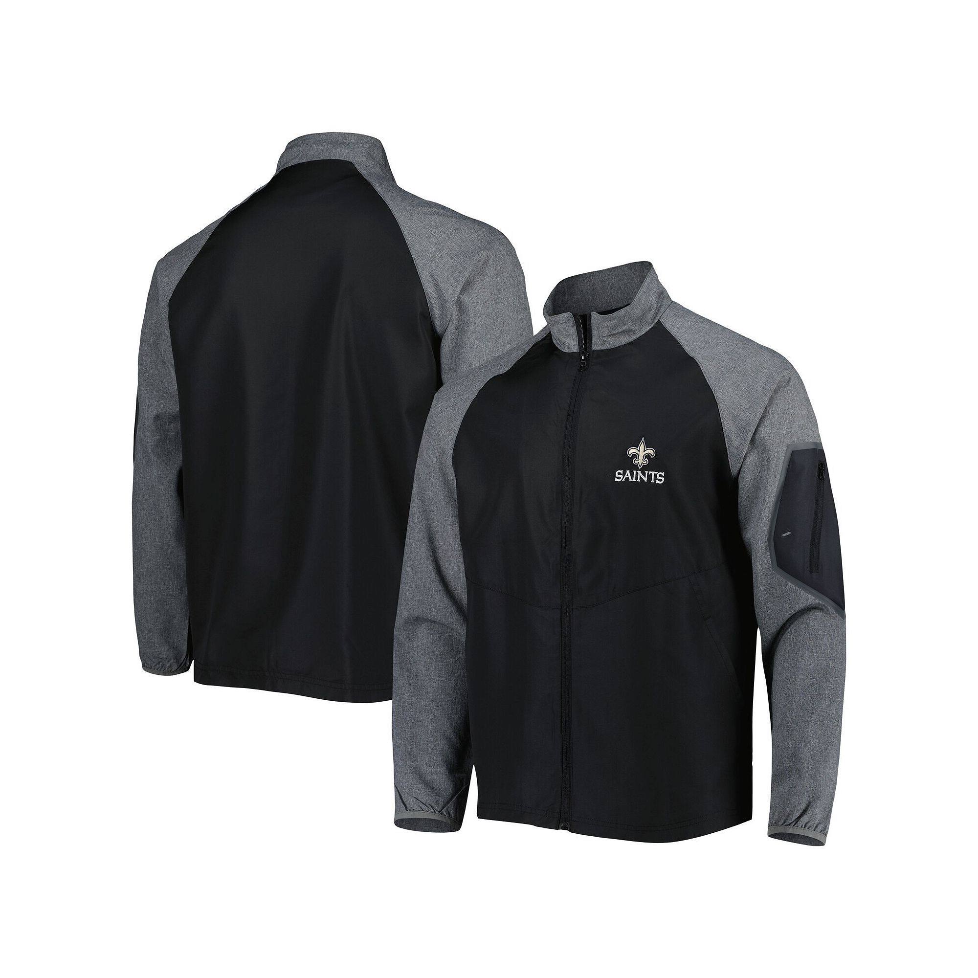 Mens Dunbrooke Black New Orleans Saints Hurricane Raglan Full-Zip Windbrea