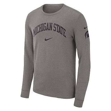 Men's Nike Heather Gray Michigan State Spartans Arch 2-Hit Long Sleeve T-Shirt