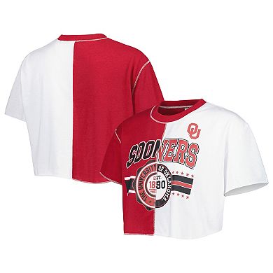 Women's ZooZatz Crimson/White Oklahoma Sooners Colorblock Cropped T-Shirt