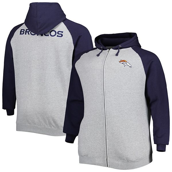 Men's Heather Gray Denver Broncos Big & Tall Fleece Raglan Full-Zip Hoodie  Jacket