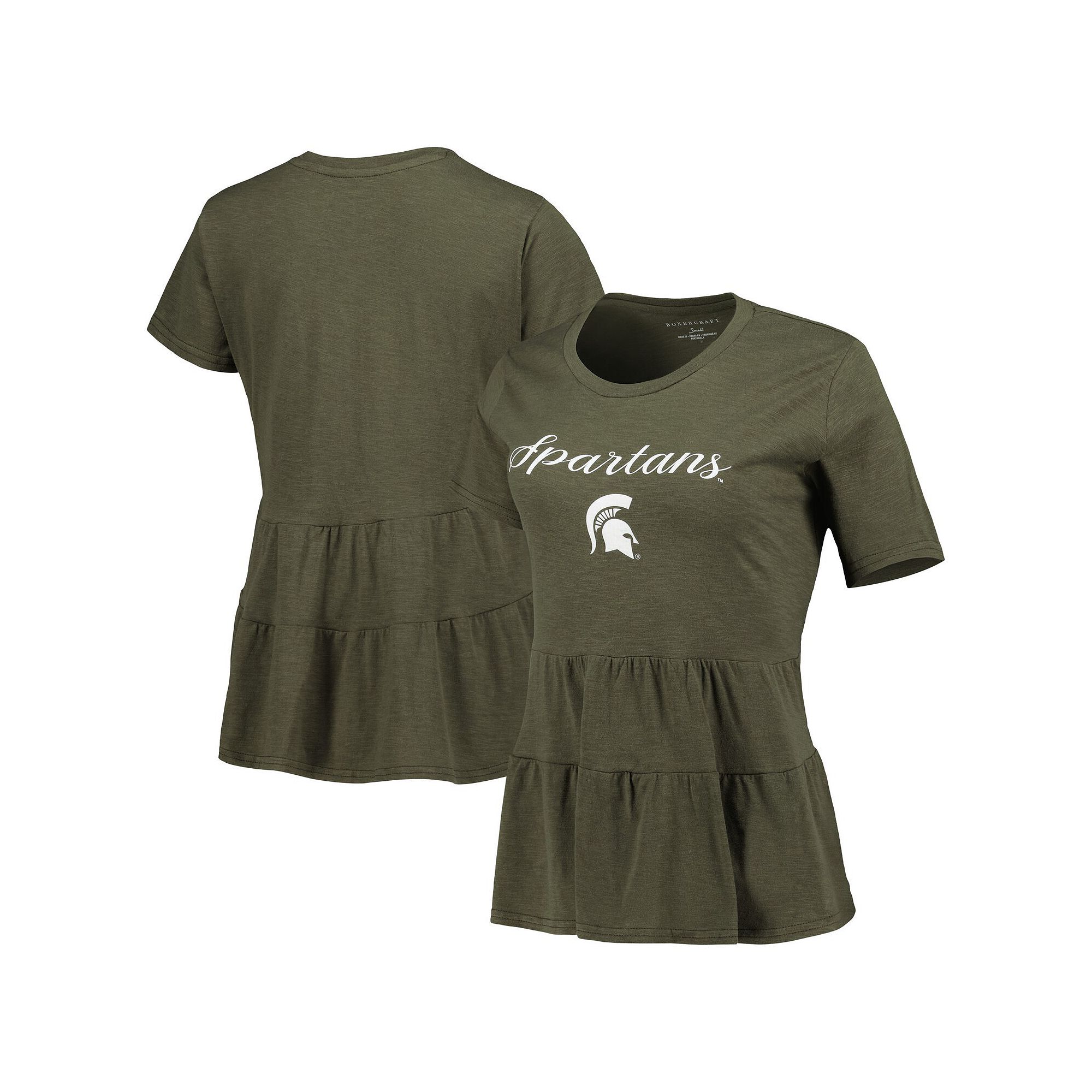 Womens Olive Michigan State Spartans Willow Ruffle-Bottom T-Shirt, Size: M