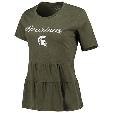Women's Olive Michigan State Spartans Willow Ruffle-Bottom T-Shirt