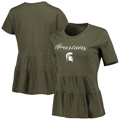 Women's Olive Michigan State Spartans Willow Ruffle-Bottom T-Shirt