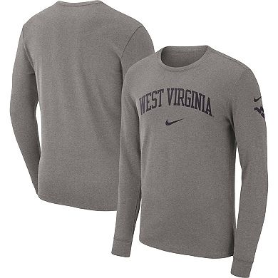 Men's Nike Heather Gray West Virginia Mountaineers Arch 2-Hit Long Sleeve T-Shirt