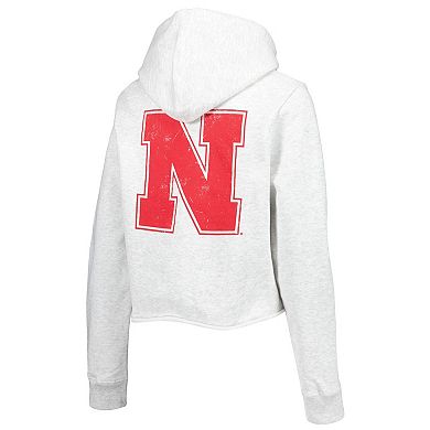 Women's League Collegiate Wear Ash Nebraska Huskers 2-Hit 1636 Cropped Pullover Hoodie