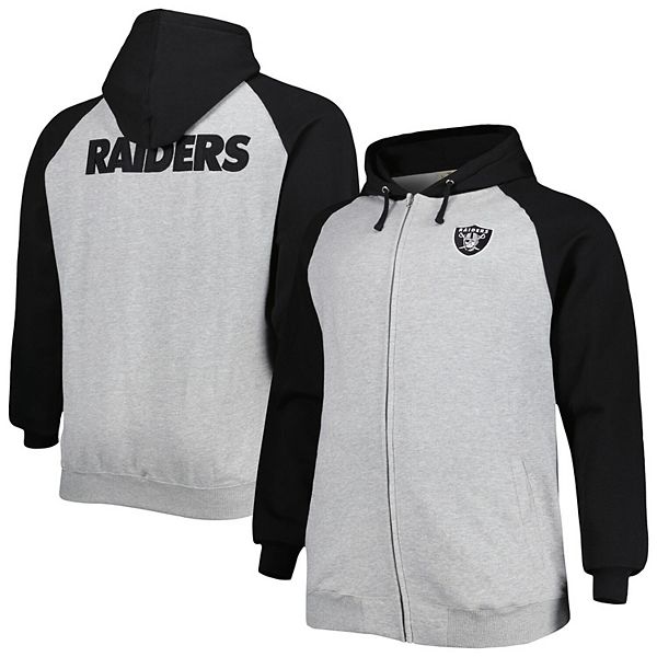 Men's Heather Gray Las Vegas Raiders Big & Tall Fleece Raglan Full-Zip Hoodie  Jacket