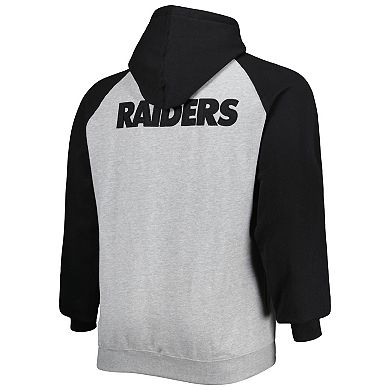 Men's Heather Gray Las Vegas Raiders Big & Tall Fleece Raglan Full-Zip Hoodie Jacket
