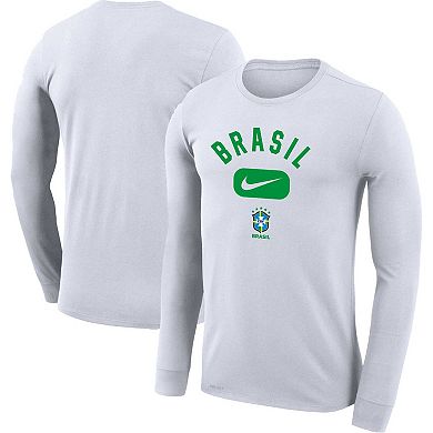 Men's Nike White Brazil National Team Lockup Legend Performance Long Sleeve T-Shirt