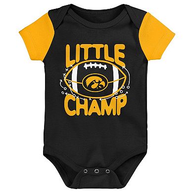 Newborn & Infant Black/Gold Iowa Hawkeyes Little Champ Bodysuit Bib & Booties Set